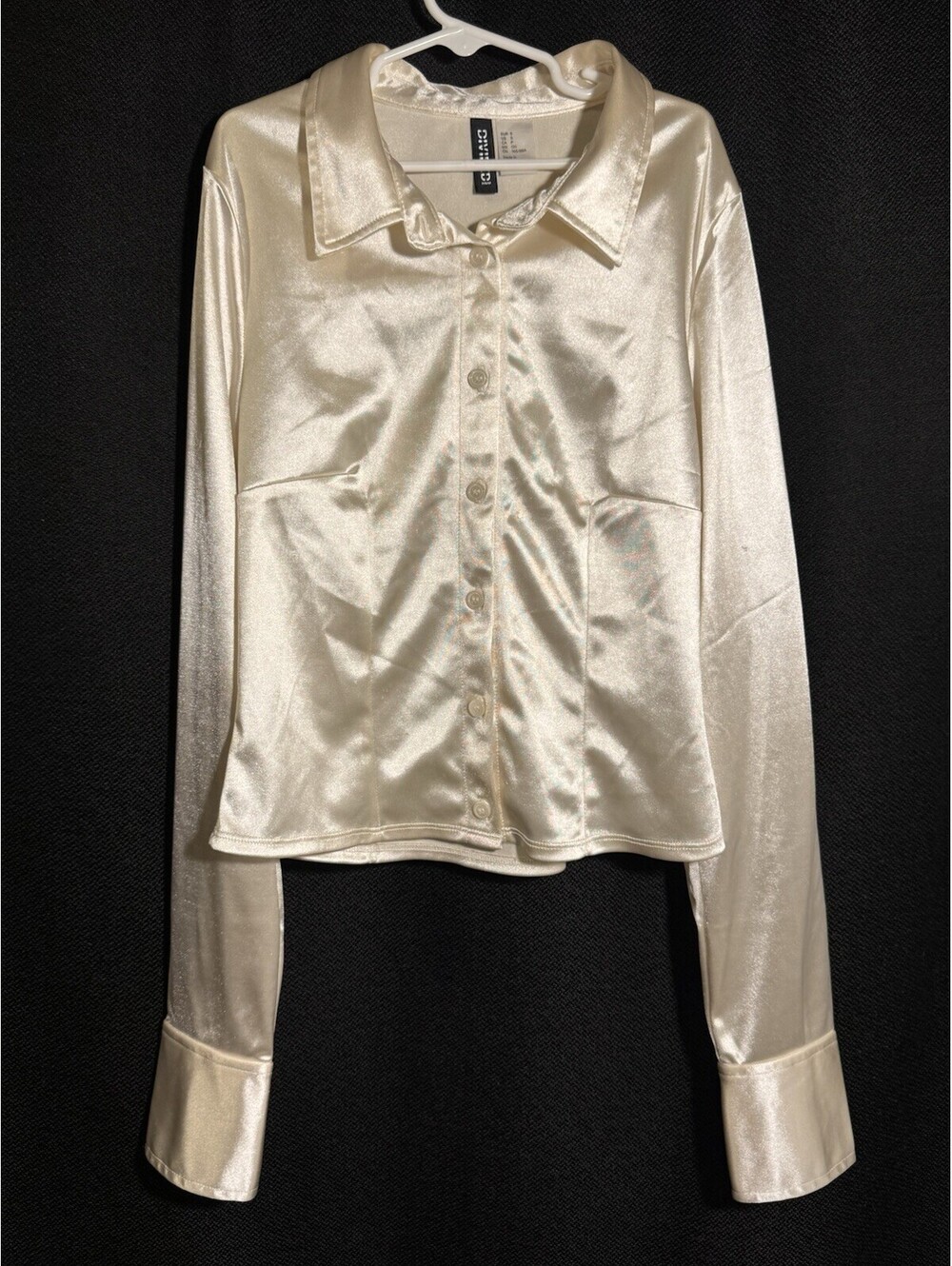 H&M Divided Champagne Satin Button Up Blouse Women’s S Office Siren